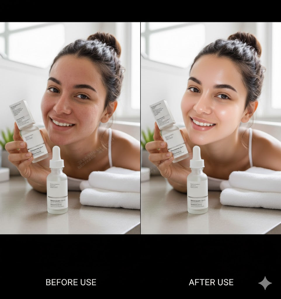 The serum in your image is The Ordinary Niacinamide 10% + Zinc 1%.
A lightweight serum that helps reduce the appearance of blemishes, congestion, and visible sebum activity. It contains niacinamide (vitamin B3) to improve