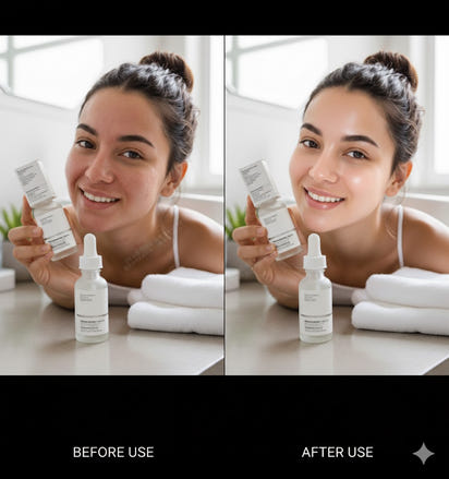 The serum in your image is The Ordinary Niacinamide 10% + Zinc 1%.

A lightweight serum that helps reduce the appearance of blemishes, congestion, and visible sebum activity. It contains niacinamide (vitamin B3) to improve